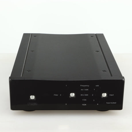 Front view of a used Rega DAC-R Digital Analogue Converter in a black finish