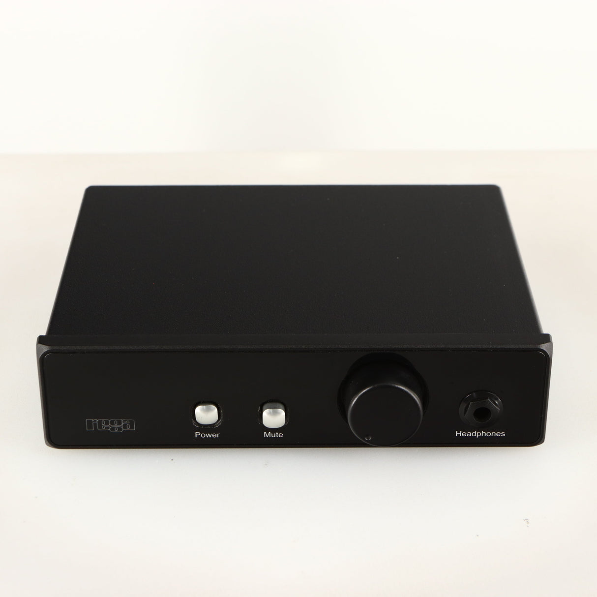 Front view of a used Rega EAR Headphone Amplifier in a black finish