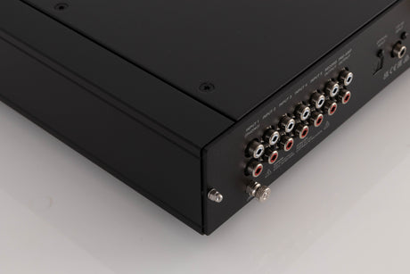 Rear right corner of a used Rega Elex MK4 Integrated Amplifier in a Black finish