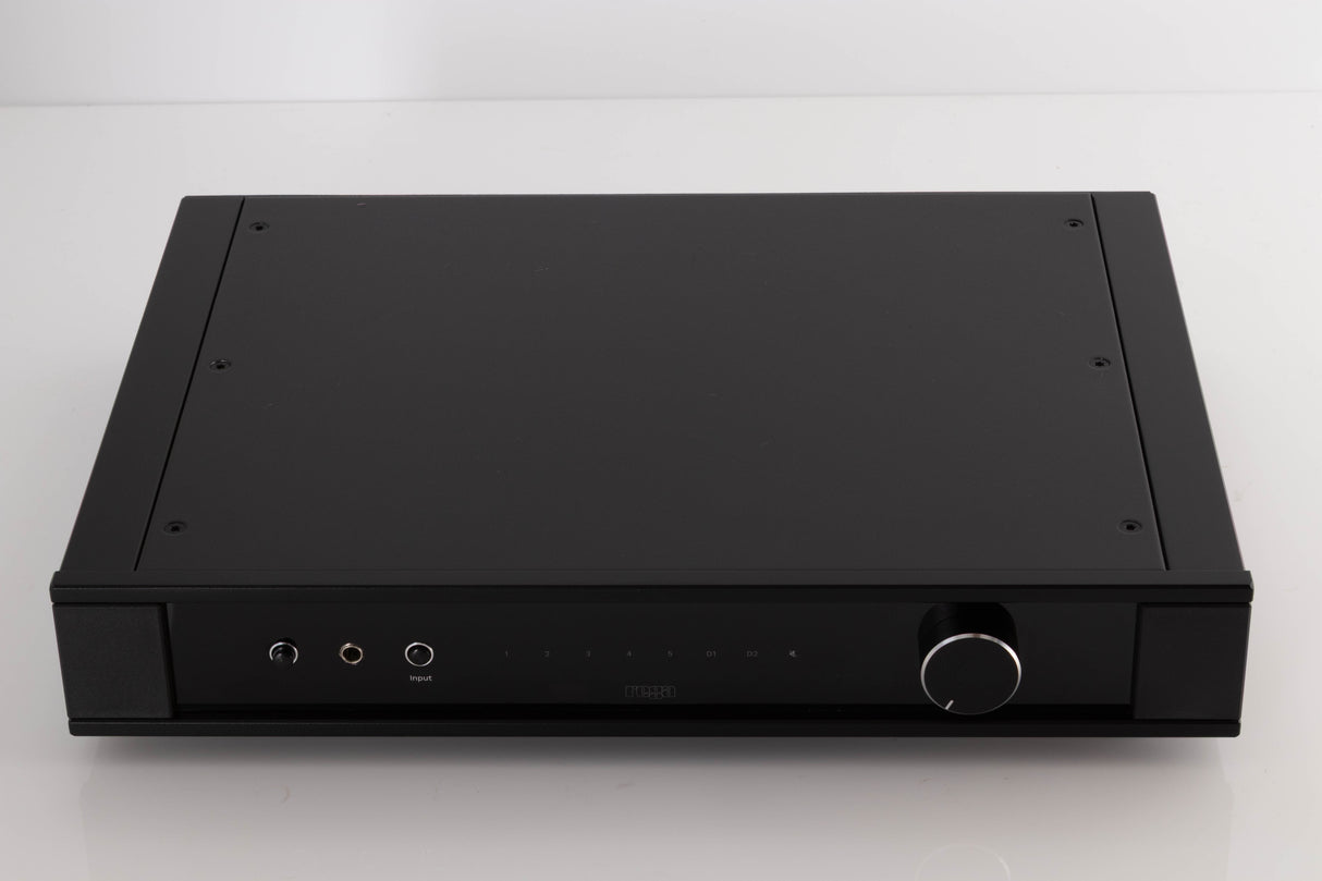 Top of a used Rega Elex MK4 Integrated Amplifier in a Black finish