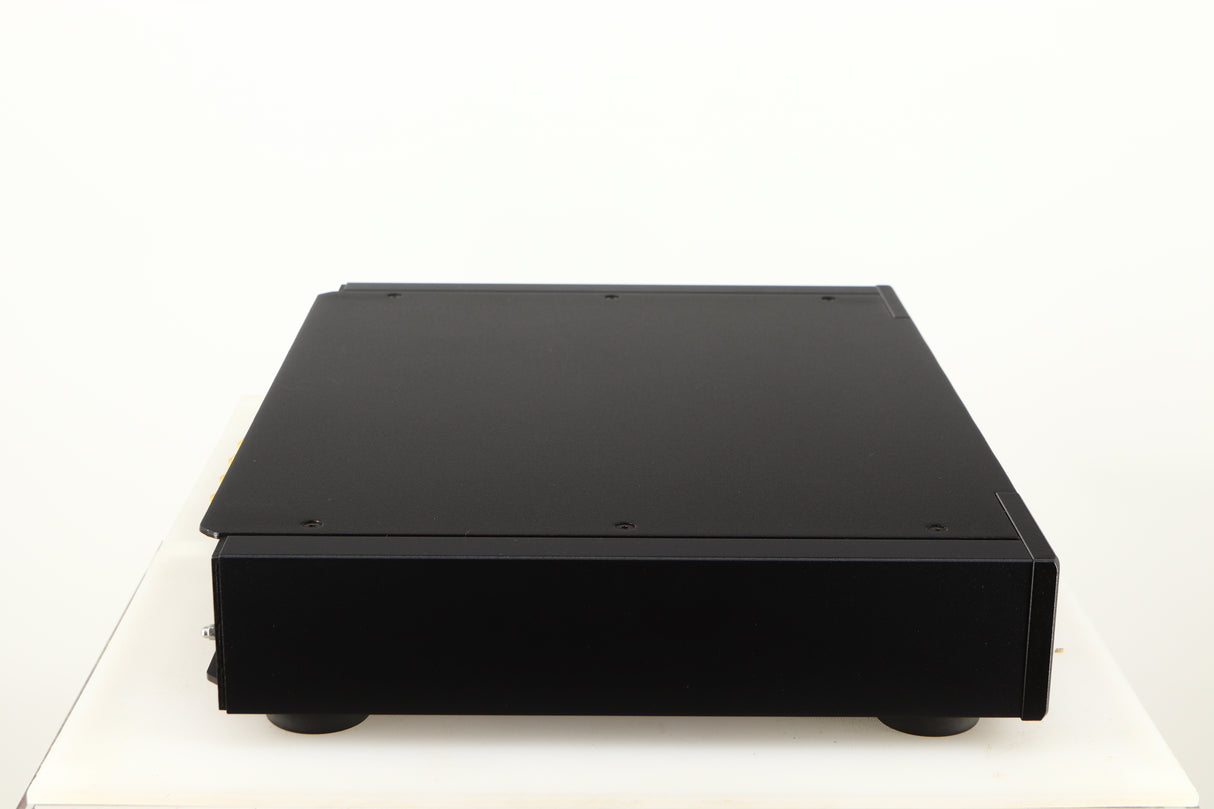 Left side view of a used Rega Elex-R Integrated Amplifier in a black finish