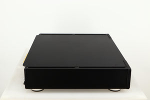 Left side view of a used Rega Elicit-R Integrated Amplifier in a black finish