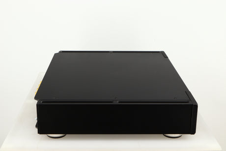 Left side view of a used Rega Elicit-R Integrated Amplifier in a black finish