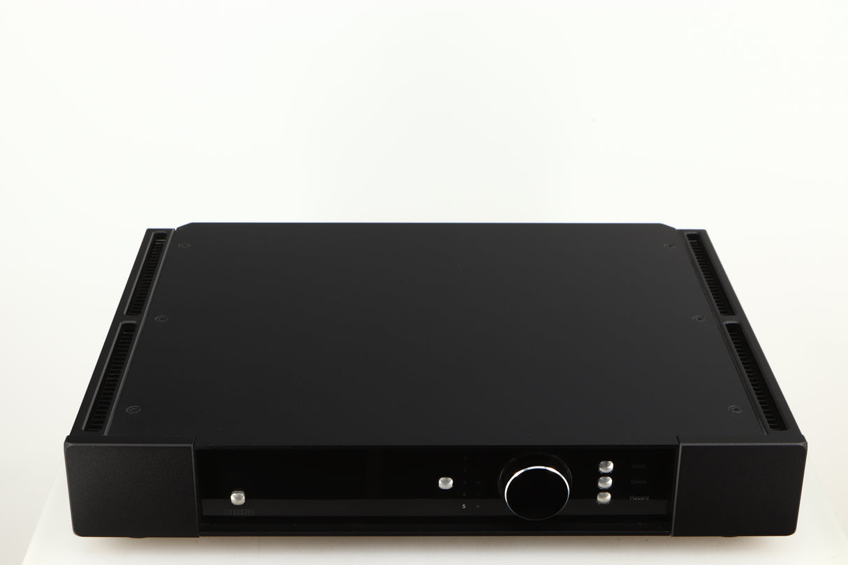Top of a used Rega Elicit-R Integrated Amplifier in a black finish