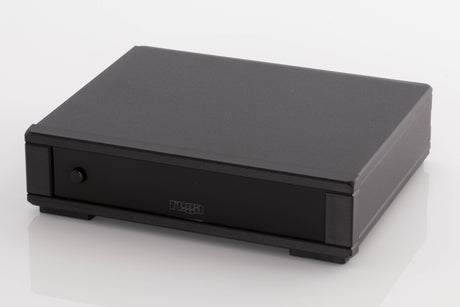 Close up of a used Rega FONO MC MK4 Phonostage in a Black finish showing screen
