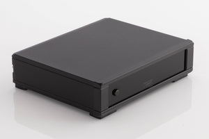 Front left corner of a used Rega FONO MC MK4 Phonostage in a Black finish
