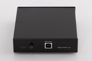 Front view of a used Rega FONO MINI A2D Phonostage in a Black finish showing USB Output