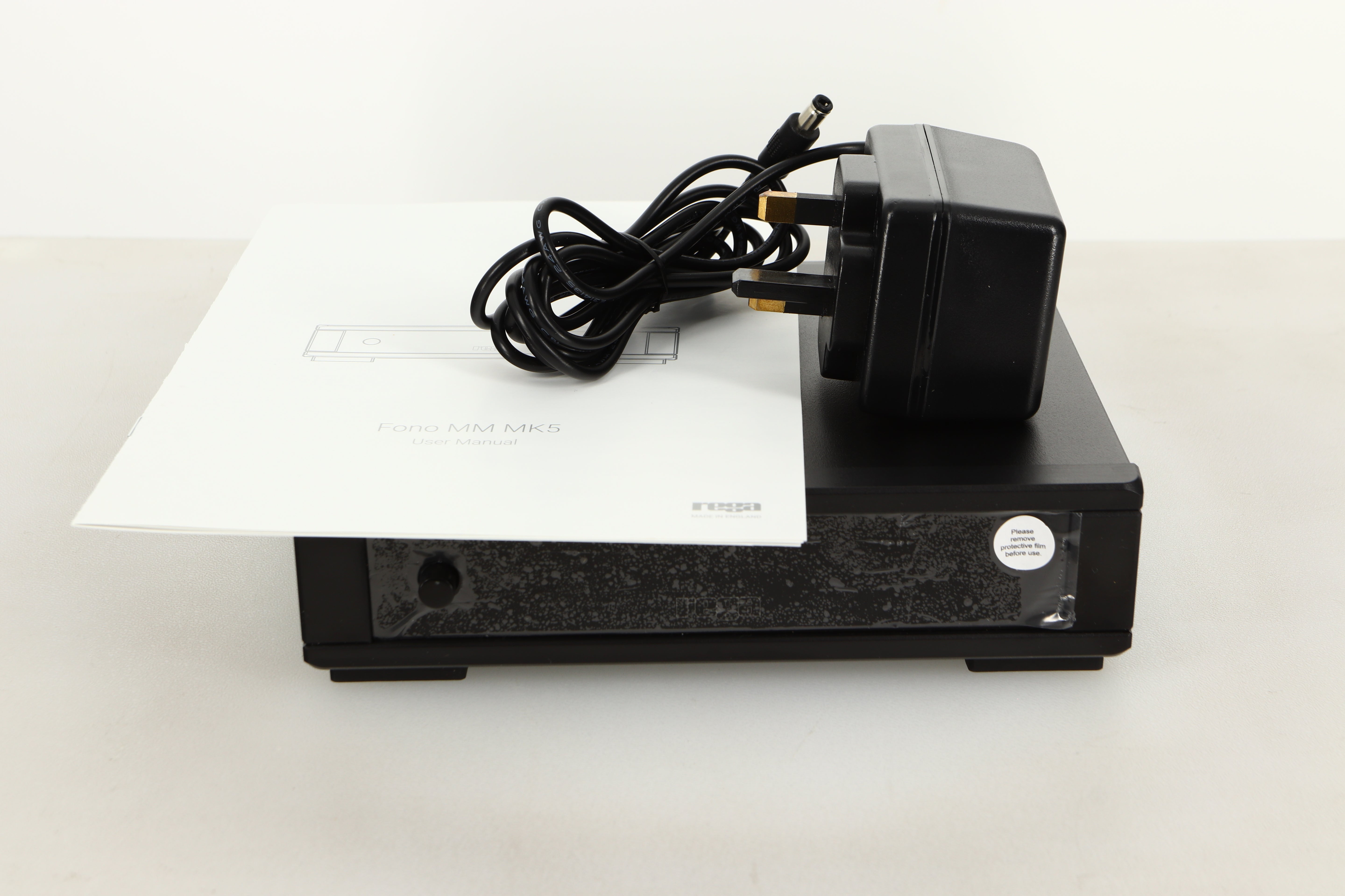 Front view of a used Rega FONO MM Mk5 Phonostage with mains cable and manual