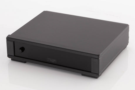 Close up of a used Rega FONO MM MK5 Phonostage in a Black finish showing screen