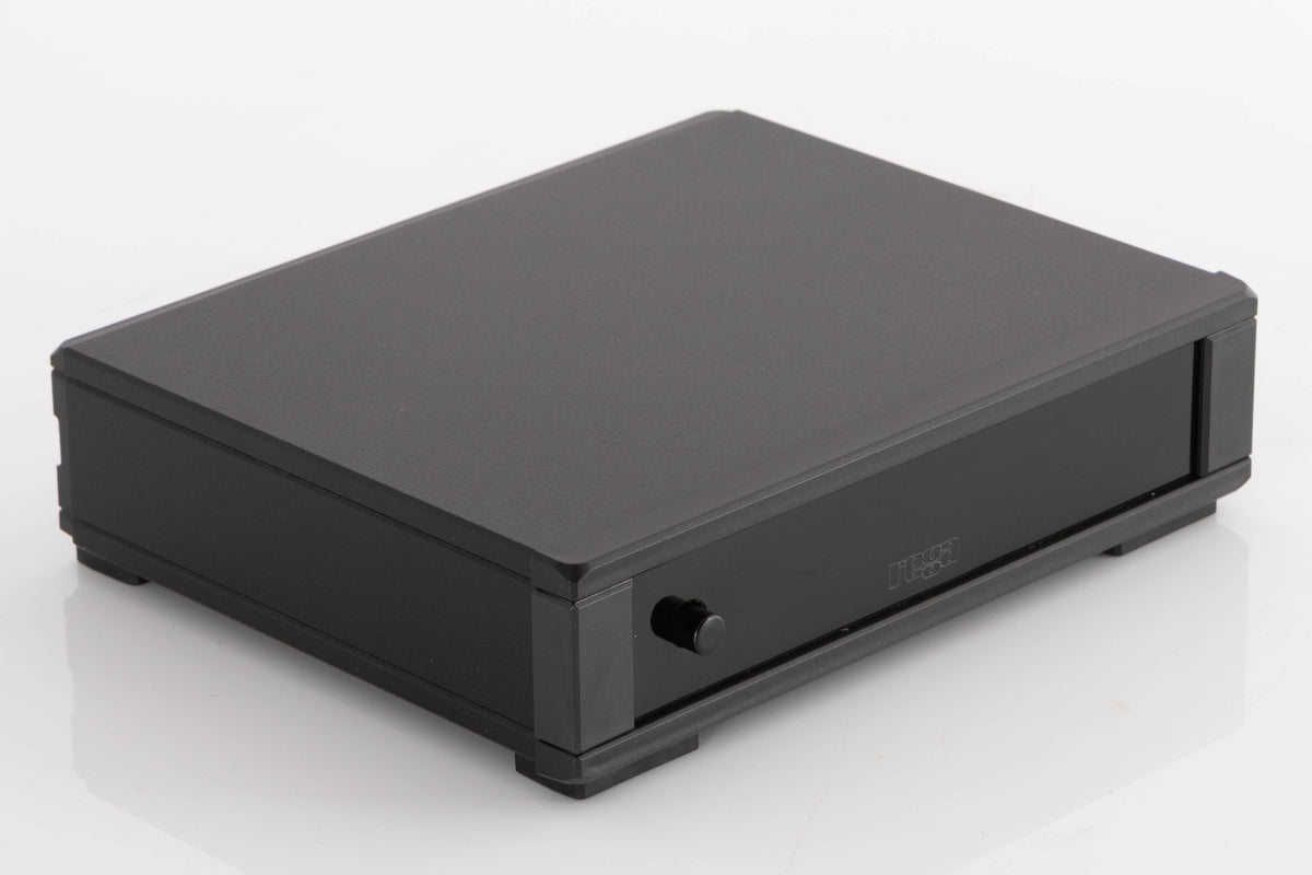Front left corner of a used Rega FONO MM MK5 Phonostage in a Black finish