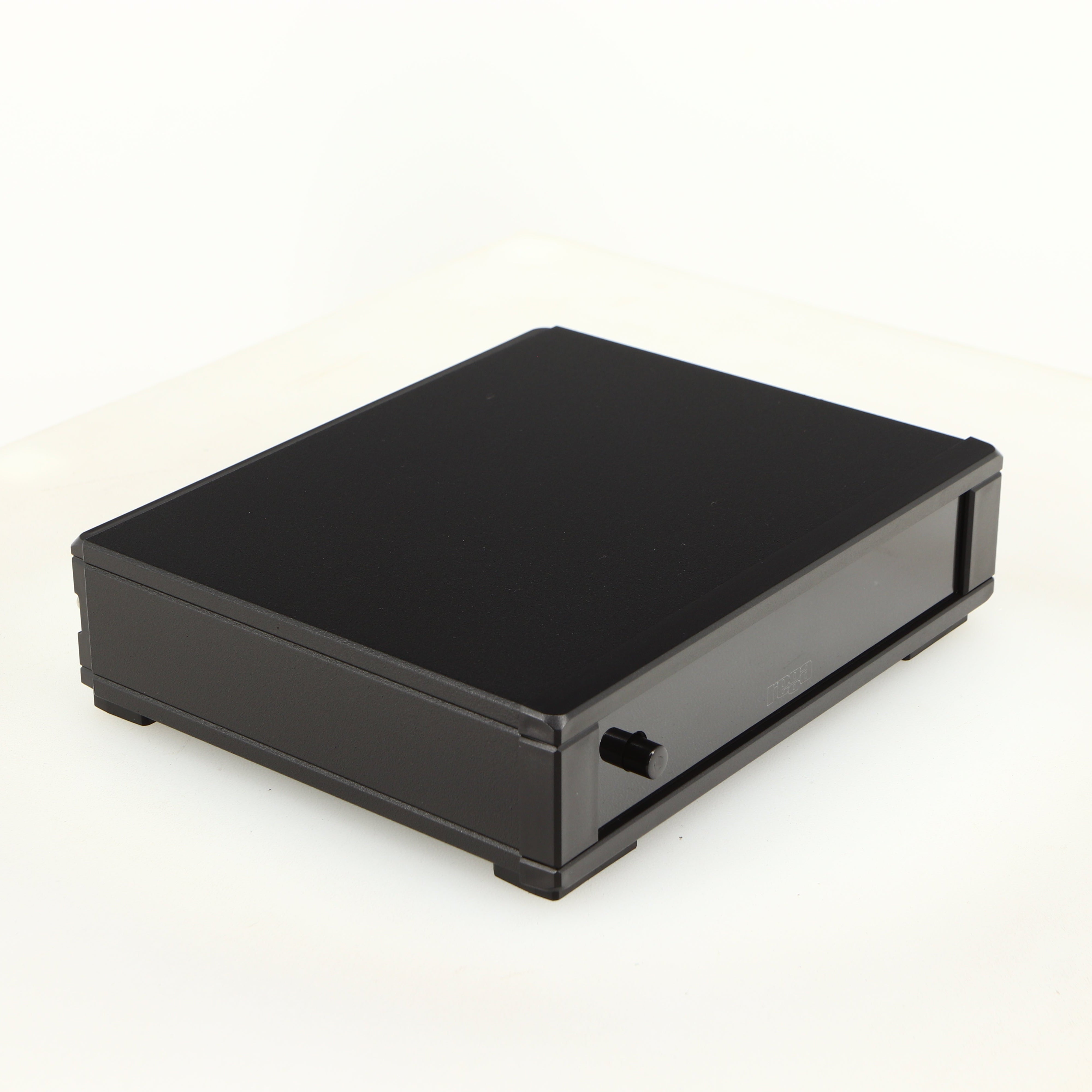 Front left corner of a used Rega FONO MM MK5 Phonostage in a black finish