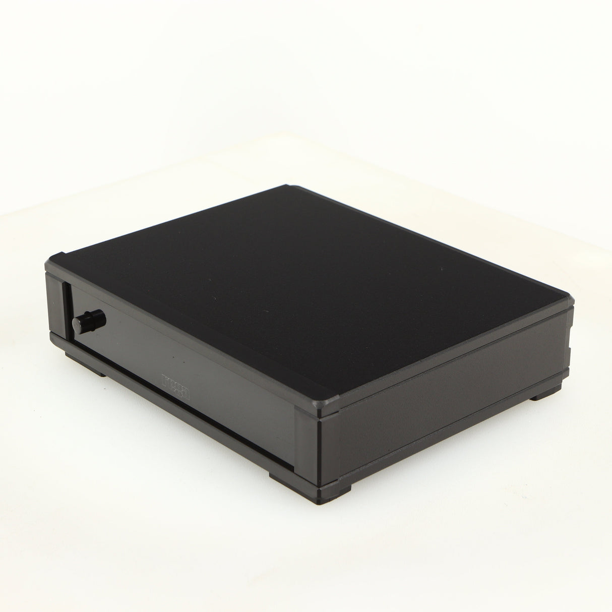 Front right corner of a used Rega FONO MM MK5 Phonostage in a black finish
