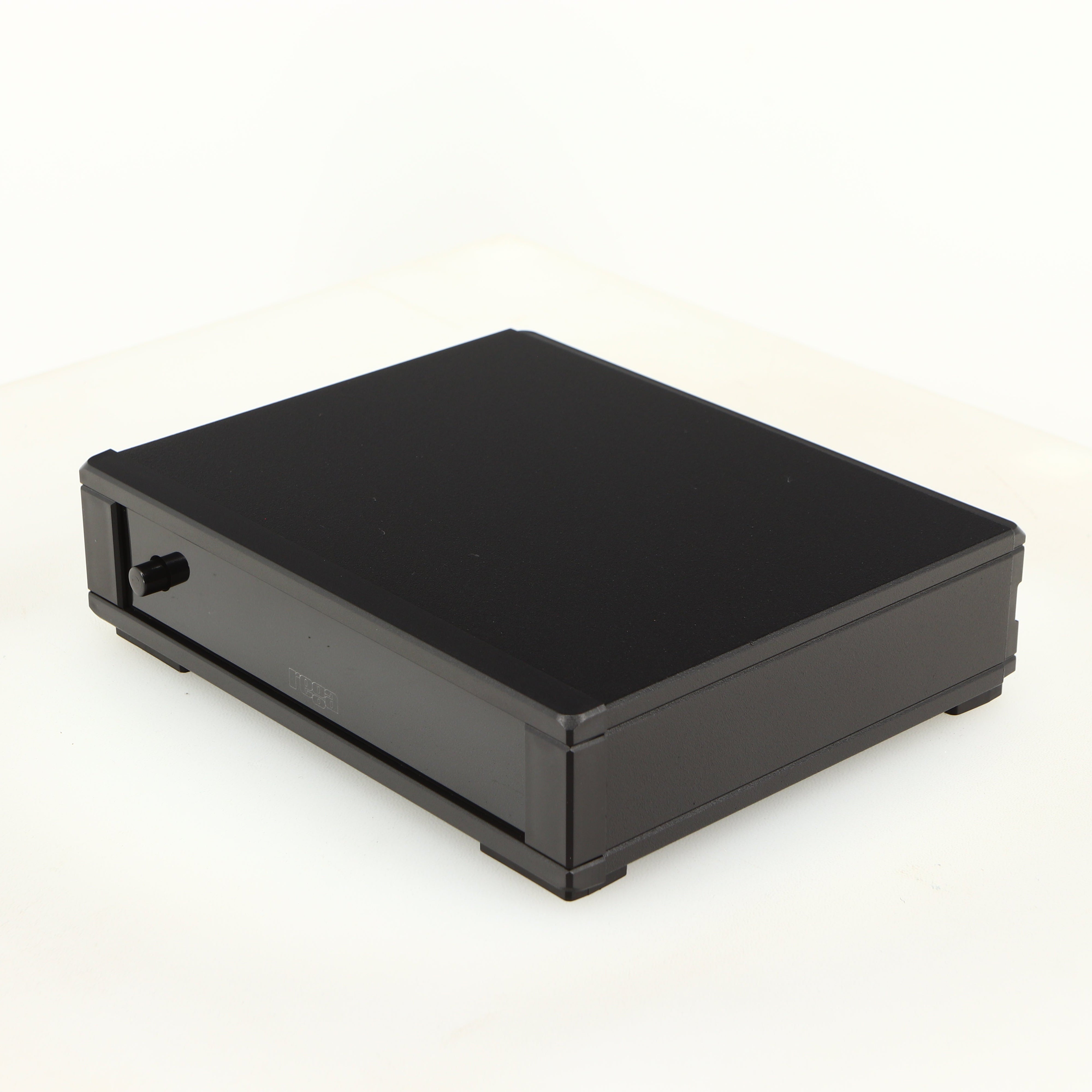 Front right corner of a used Rega FONO MM MK5 Phonostage in a black finish