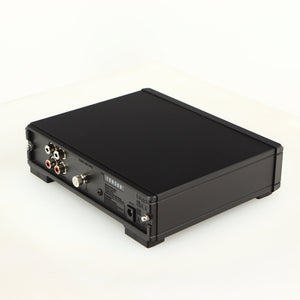 Rear left corner of a used Rega FONO MM MK5 Phonostage in a black finish