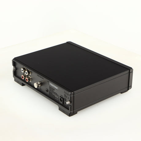 Rear left corner of a used Rega FONO MM MK5 Phonostage in a black finish