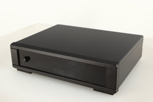 Close up of a used Rega FONO MM MK5 Phonostage in a black finish showing scratching on screen