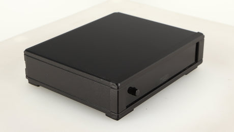 Front left corner of a used Rega FONO MM MK5 Phonostage in a black finish