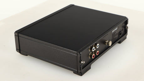 Rear right corner of a used Rega FONO MM MK5 Phonostage in a black finish