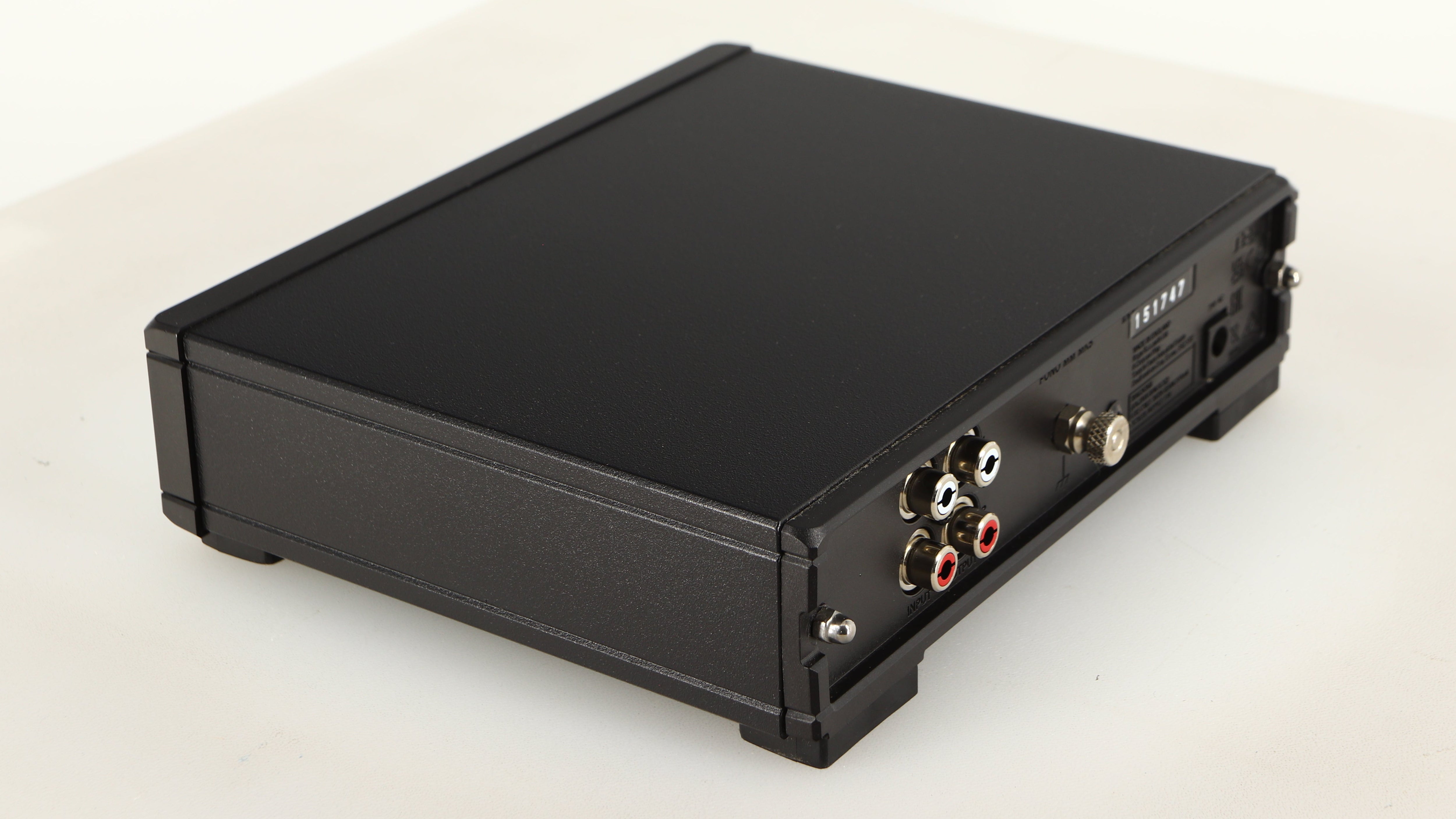 Rear right corner of a used Rega FONO MM MK5 Phonostage in a black finish