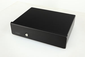 Close up of a used Rega FONO MM Phonostage in a black finish showing the screen 