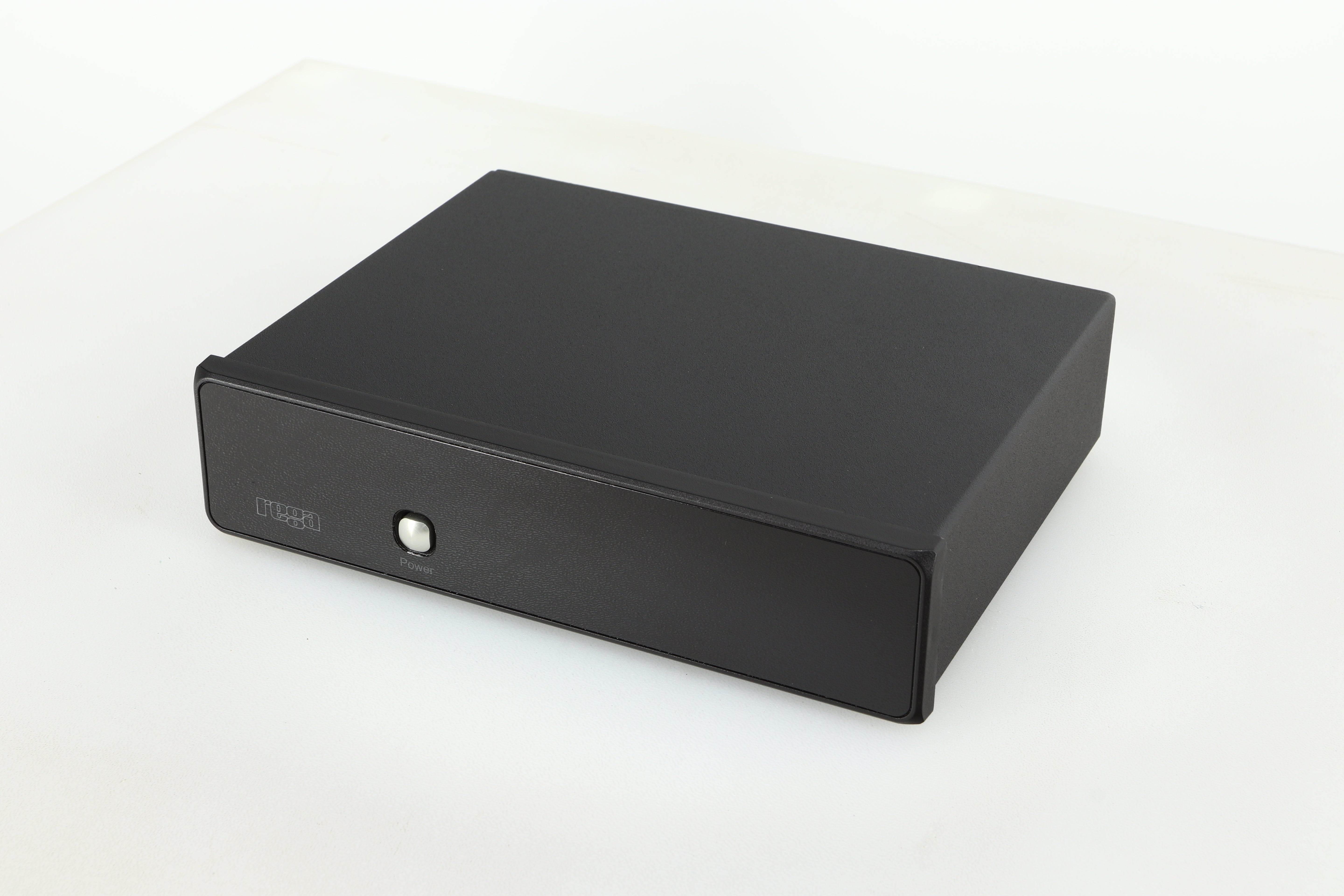 Close up of a used Rega FONO MM Phonostage with a black finish showing the screen