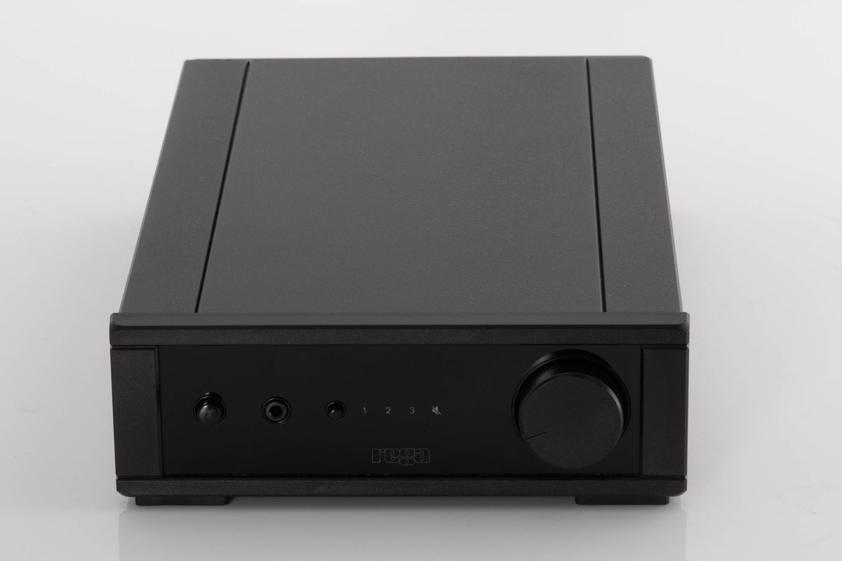 Front view of a used Rega IO Integrated Amplifier in a Black finish