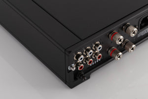 Rear right corner of a used Rega IO Integrated Amplifier in a Black finish