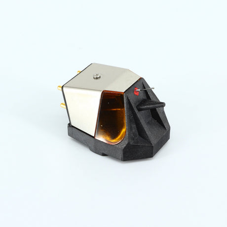 Front left angle of a used Rega ND9 Moving Magnet Cartridge in a silver finish