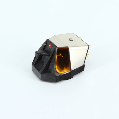 Front right angle of a used Rega ND9 Moving Magnet Cartridge in a silver finish