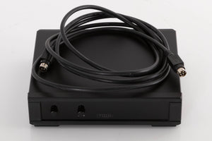 Top of a used Rega NEO Turntable Power Supply in a Black finish showing DIN Cable