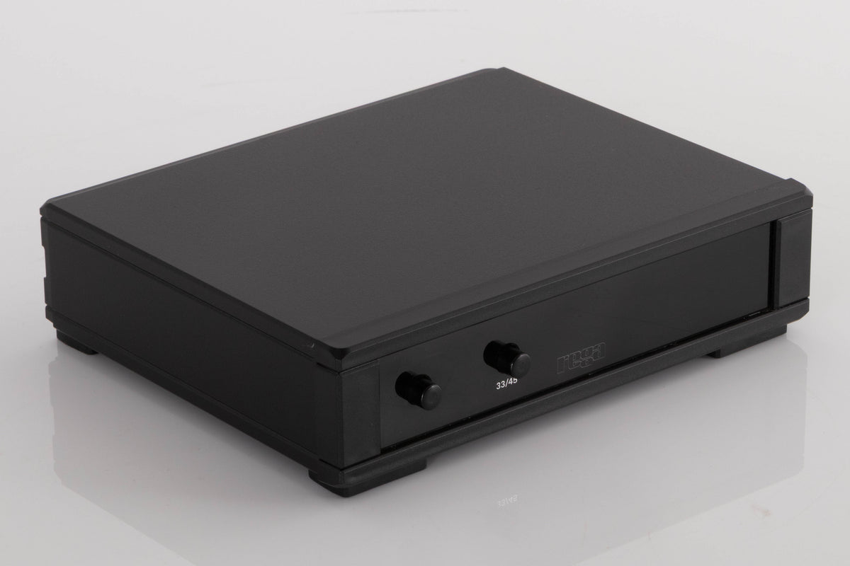 Front left corner of a used Rega NEO Turntable Power Supply in a Black finish