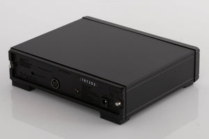 Rear left corner of a used Rega NEO Turntable Power Supply in a Black finish