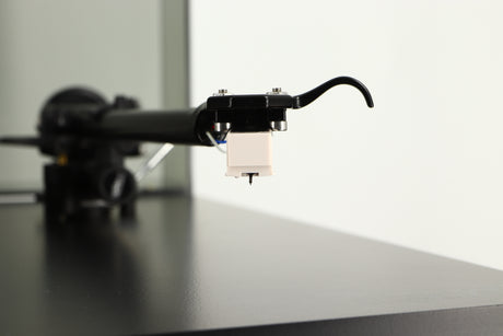 Close up view of a used Rega P3 Turntable in Black finish