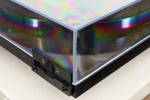 Rear right corner view of a used Rega Planar 1 ECO Turntable in Black Gloss finish