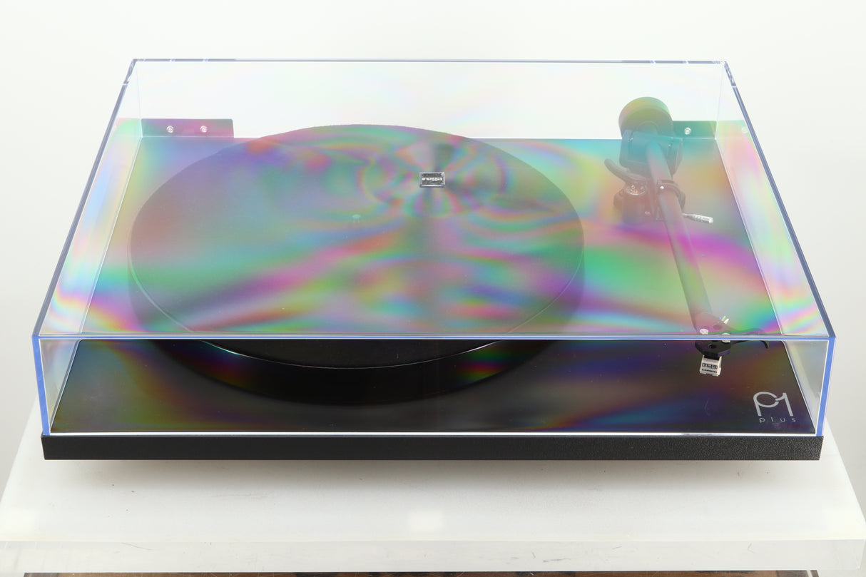 Top view of a used Rega Planar 1 Plus Turntable in Matt Black with lid