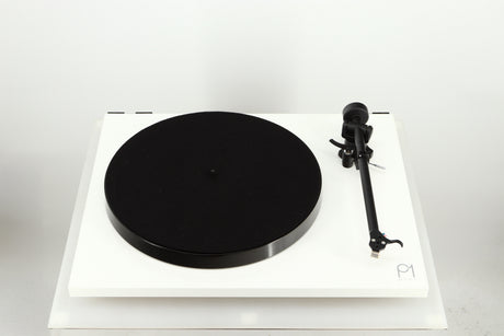Front view of a used Rega Planar 1 Plus Turntable in a white finish