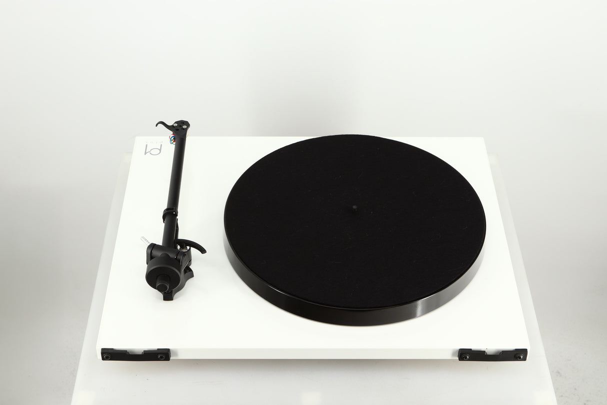Rear view of a used Rega Planar 1 Plus Turntable in a white finish