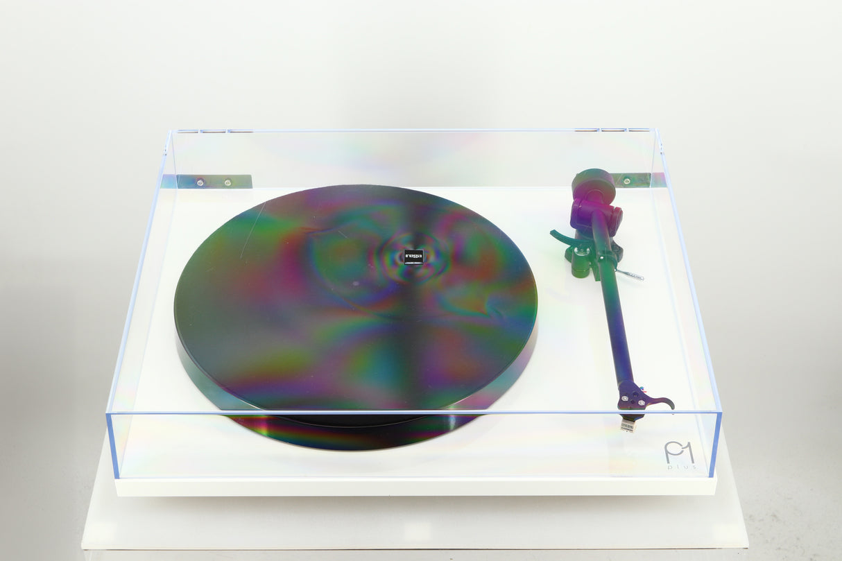 Top view of a used Rega Planar 1 Plus Turntable in a white finish
