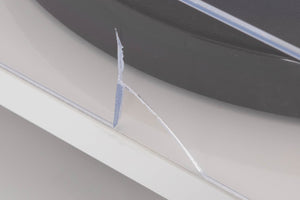 Close up of a used Rega Planar 1 Turntable in a White finish showing hole in lid
