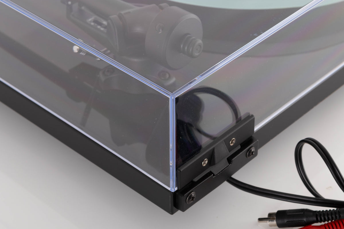 Rear right corner of a used Rega Planar 2 Turntable in a Black finish