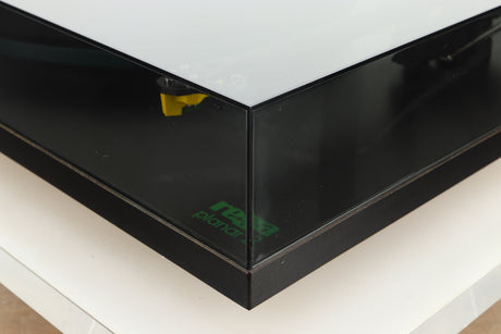 Front right corner of a used Rega Planar 2 Turntable / 24V Upgraded / Exact Cartridge in a black finish 