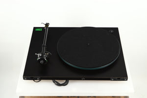 Rear view of a used Rega Planar 2 Turntable / 24V Upgraded / Exact Cartridge in a black finish 