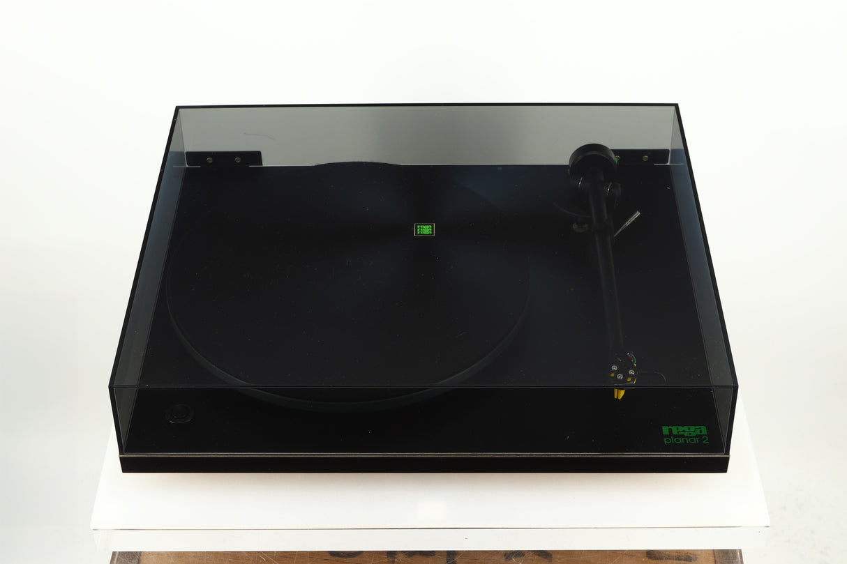 Top view of a used Rega Planar 2 Turntable / 24V Upgraded / Exact Cartridge in a black finish 