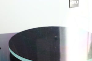 Close up of a used Rega Planar 2 Turntable / AT-VM95E Cartridge in a black finish showing scratches on top of lid