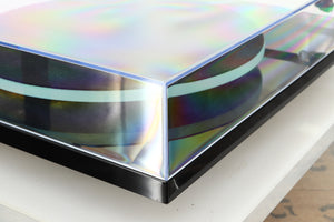Front left corner of a used Rega Planar 2 Turntable / AT-VM95E Cartridge in a black finish