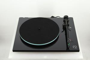 Front view of a used Rega Planar 2 Turntable / AT-VM95E Cartridge in a black finish