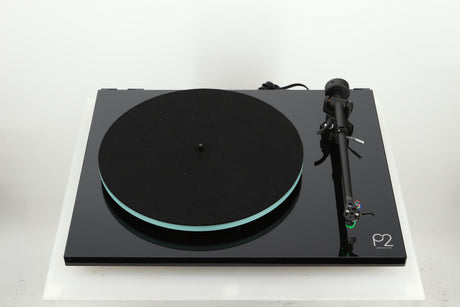 Front view of a used Rega Planar 2 Turntable / AT-VM95E Cartridge in a black finish