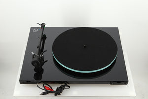 Rear view of a used Rega Planar 2 Turntable / AT-VM95E Cartridge in a black finish