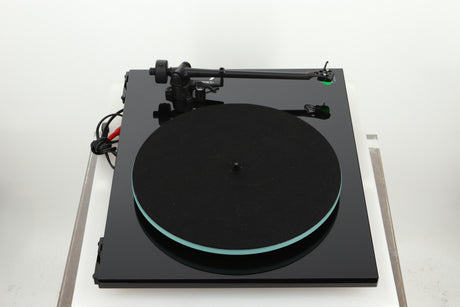 Left side view of a used Rega Planar 2 Turntable / AT-VM95E Cartridge in a black finish