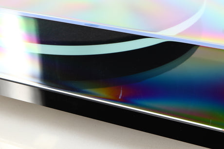 Close up of a used Rega Planar 2 Turntable / AT-VM95EN Cartridge in a black finish showing scratch on lid